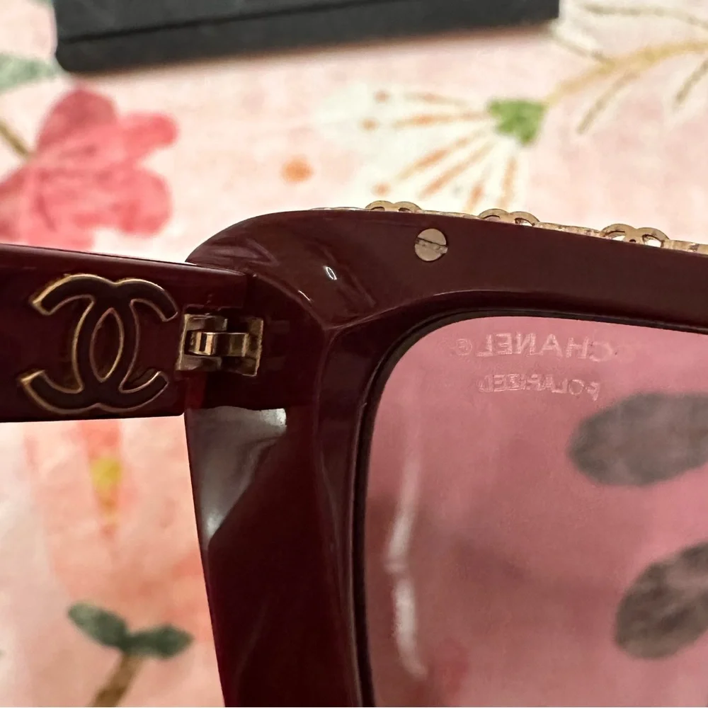 Chanel 5540 Butterly Burgundy Sunglasses with Gold Chain Accent